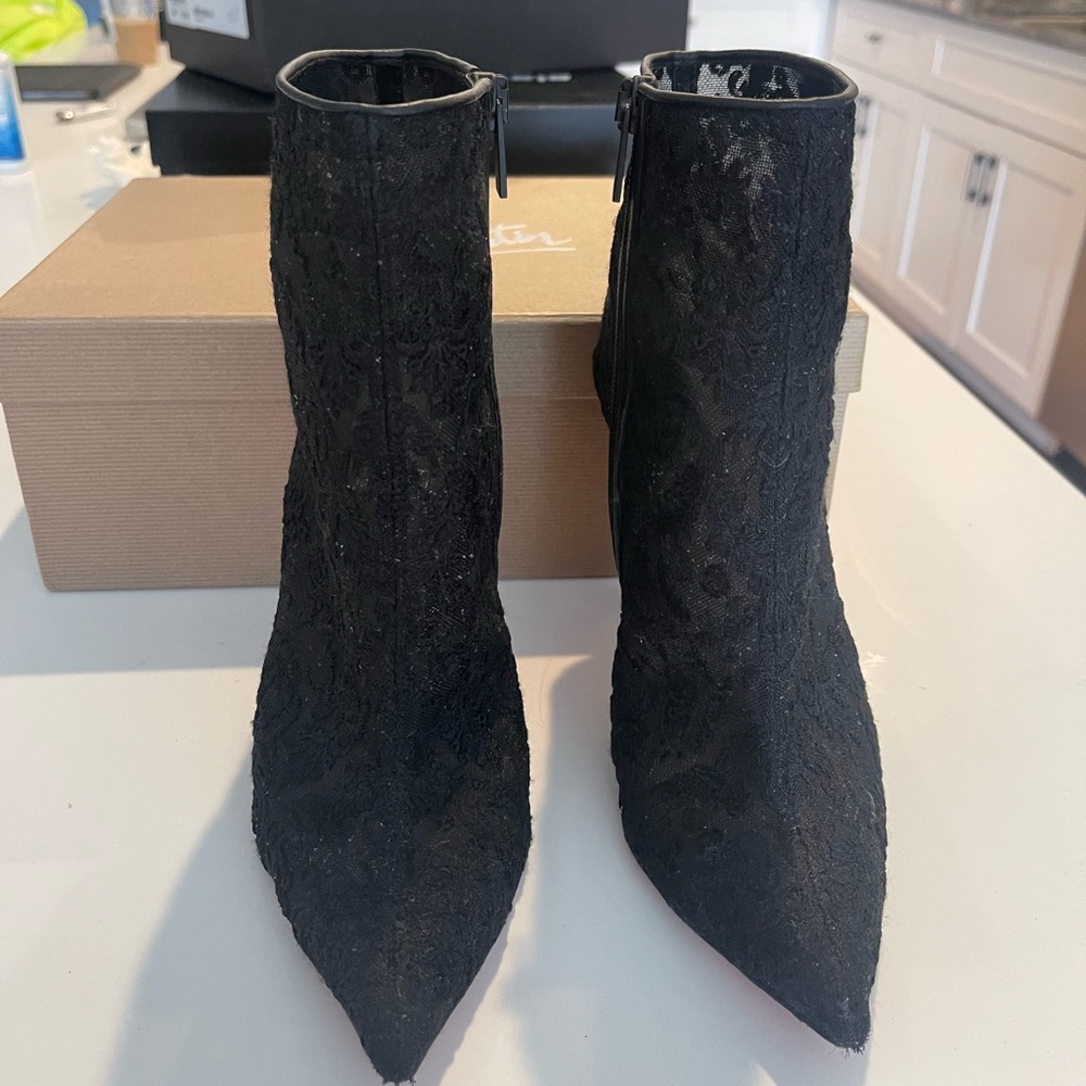 Louboutin black lace booties